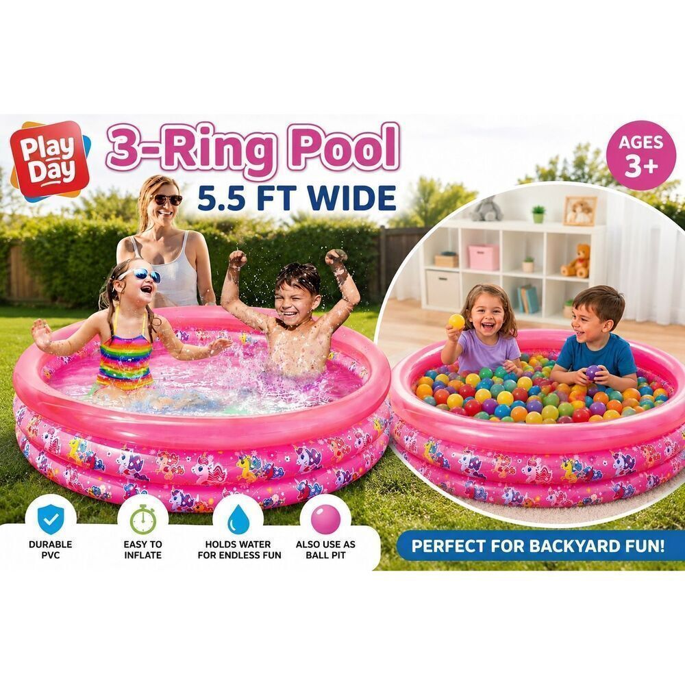 Play Day Ring Kiddie Pool 5.5 Ft Inflatable Summer Splash Pool
